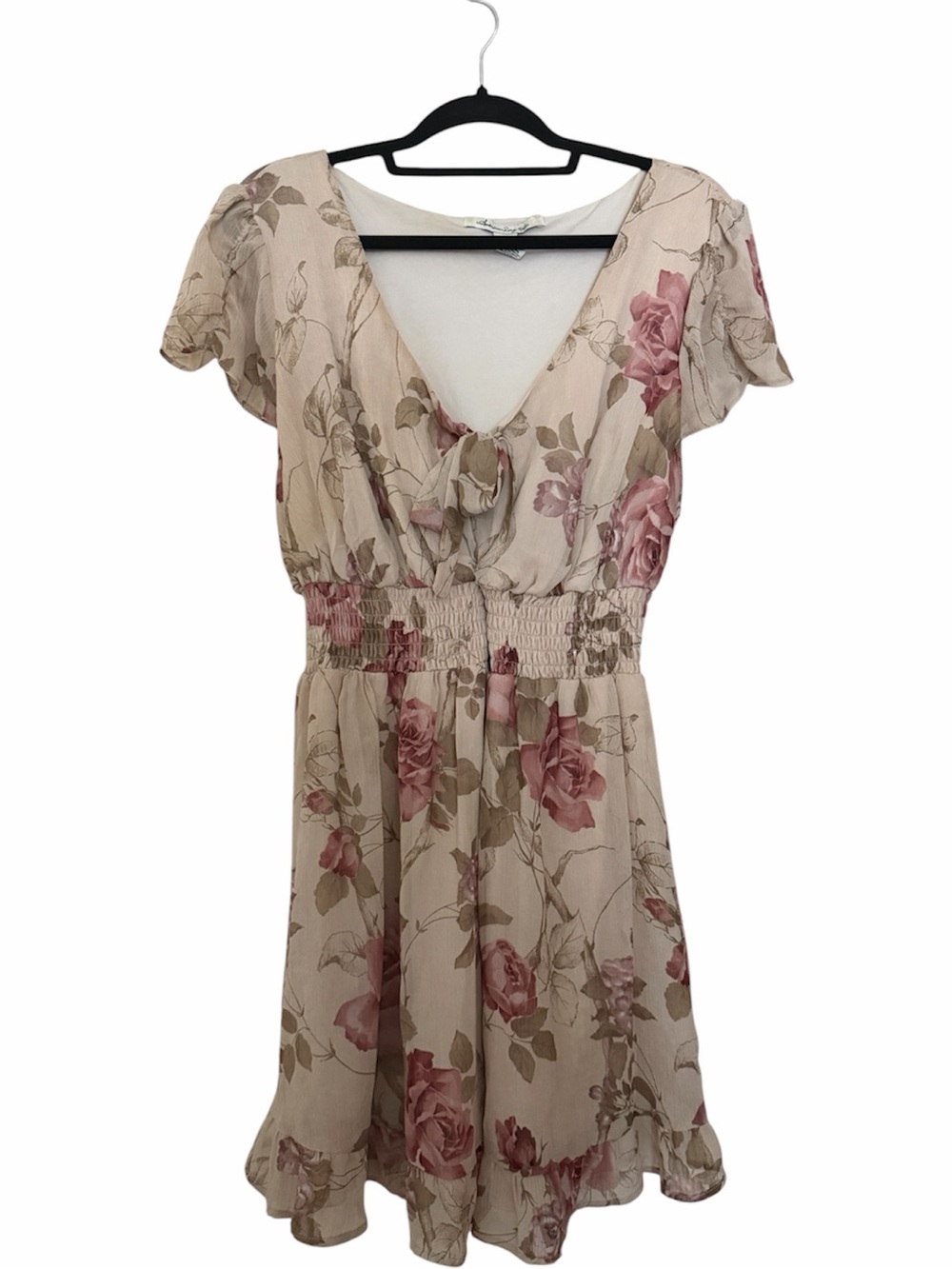 American Rag Cream Mini Dress with Pink Rose Print